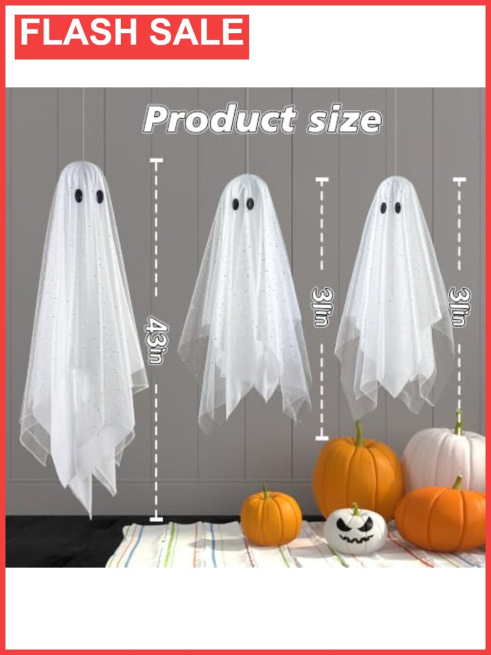3pc Hanging Ghost Decor Set with Remote Timer String Lights - Picture 2 of 6